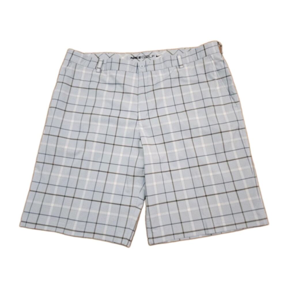 Nike Golf Shorts Mens 42 Blue Plaid Flat Front Pockets 10" Long